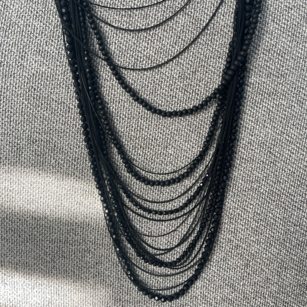 Black Cascading Multi-Layered Necklace - Picture 7 of 16